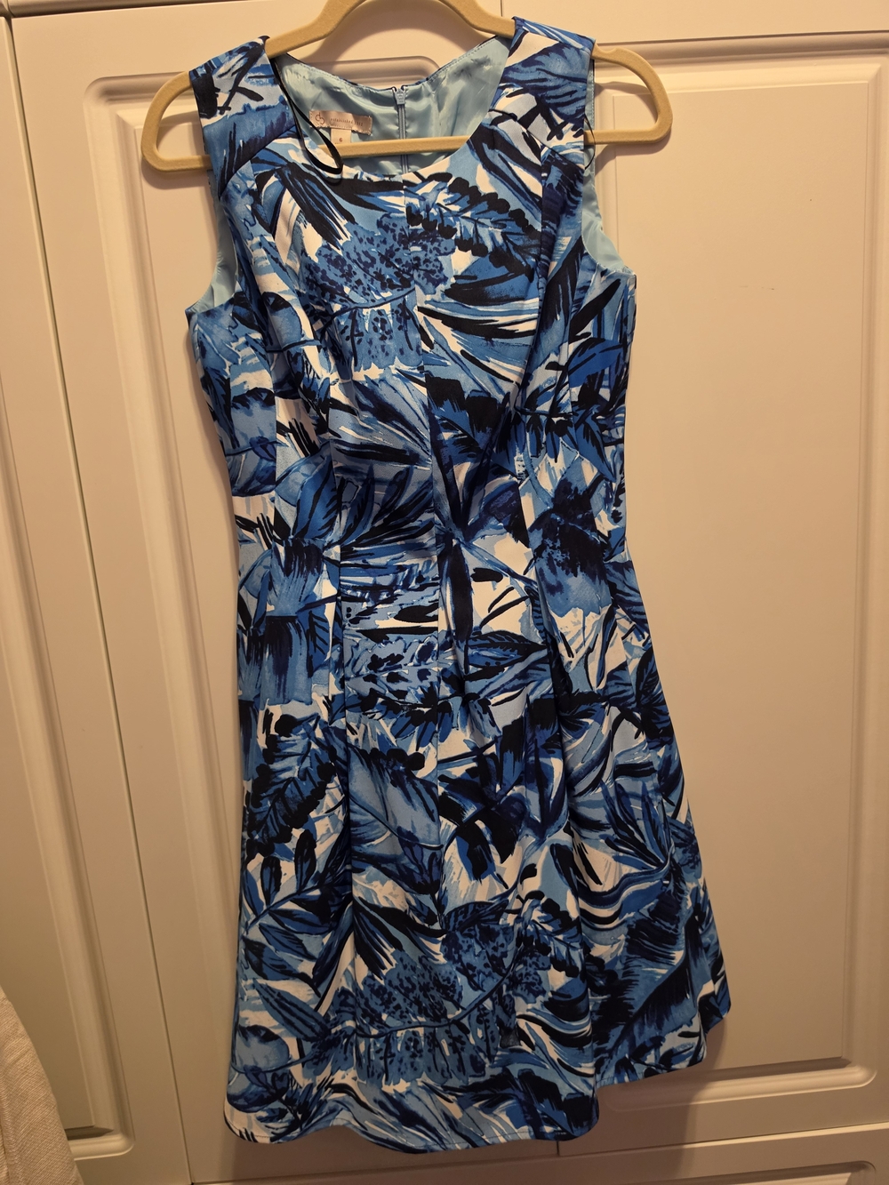 Blue Floral Print Sleeveless Fit-and-Flare Dress